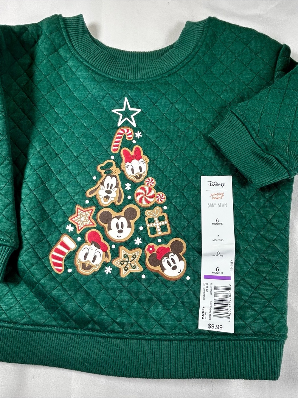 Disney Green Quilted Sweatshirt with Holiday Mickey & Friends Tree